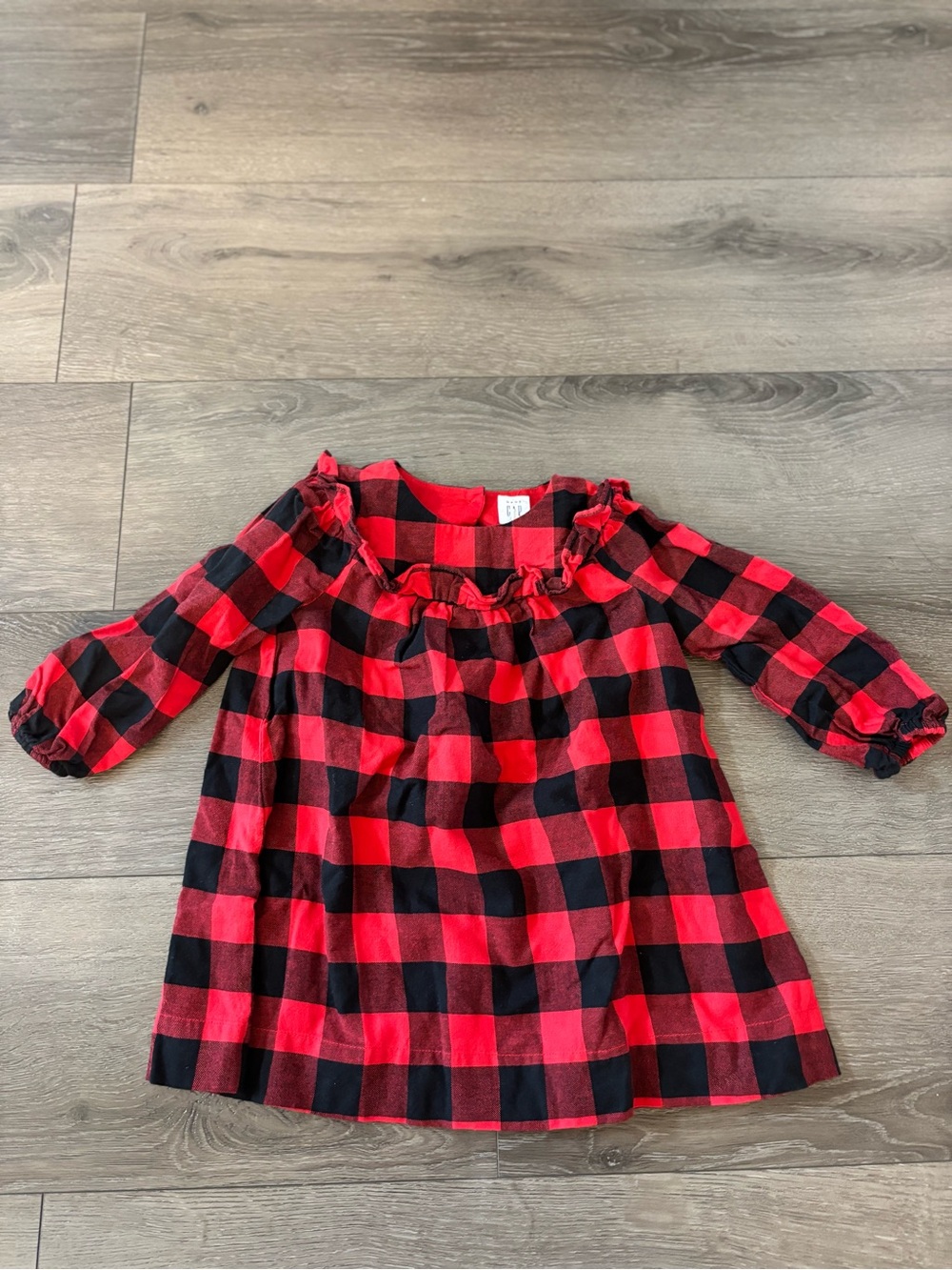 GAP Red and Black Plaid Ruffle Neck Dress - Girls